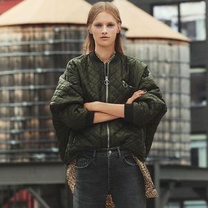 Zara water resistant padded bomber green khaki S M